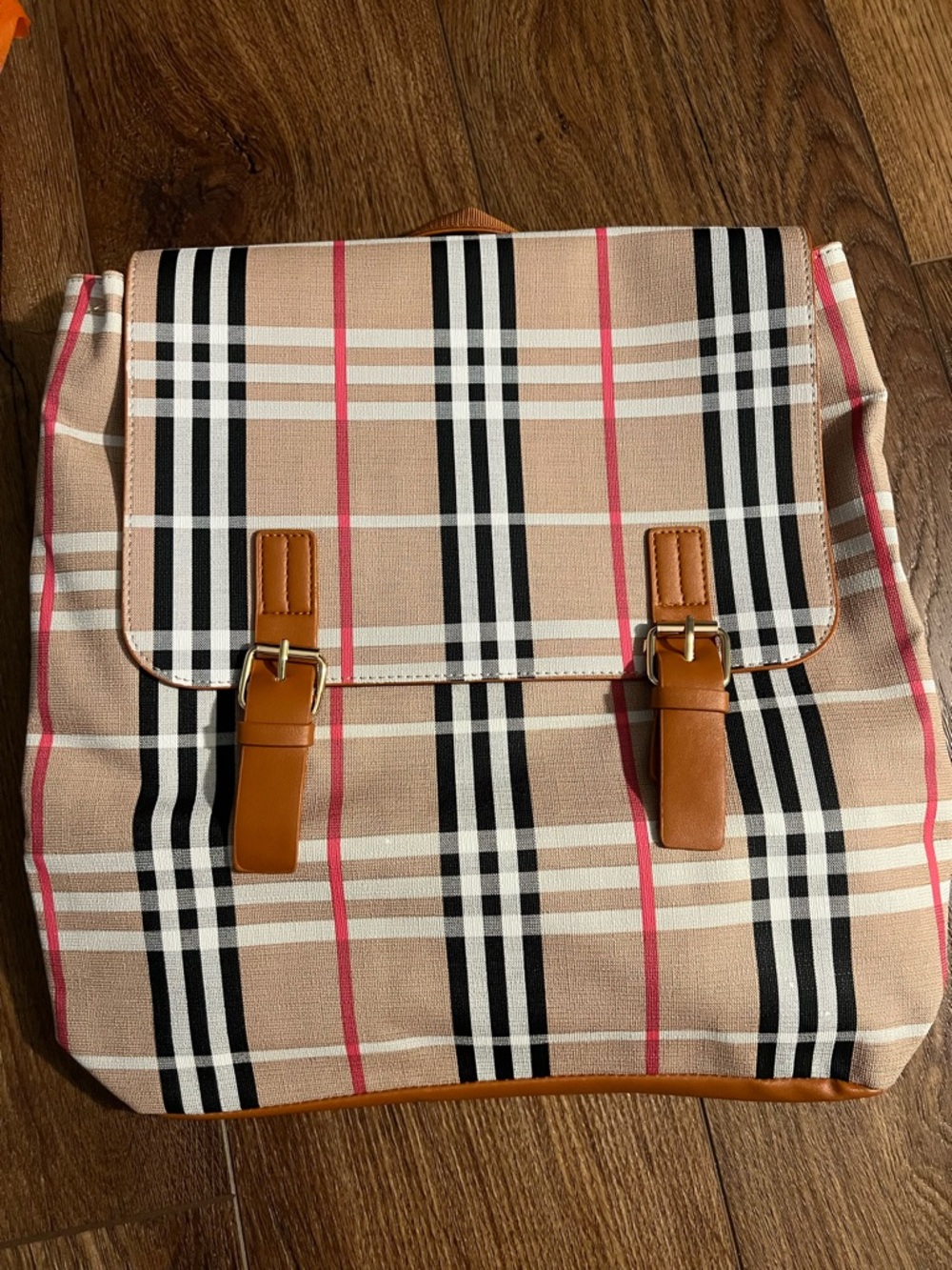 Plaid Canvas Backpack with Tan Trim